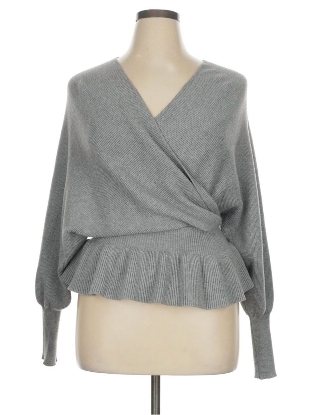 Fashion Nova Curve Gray Wrap-Style Peplum Sweater